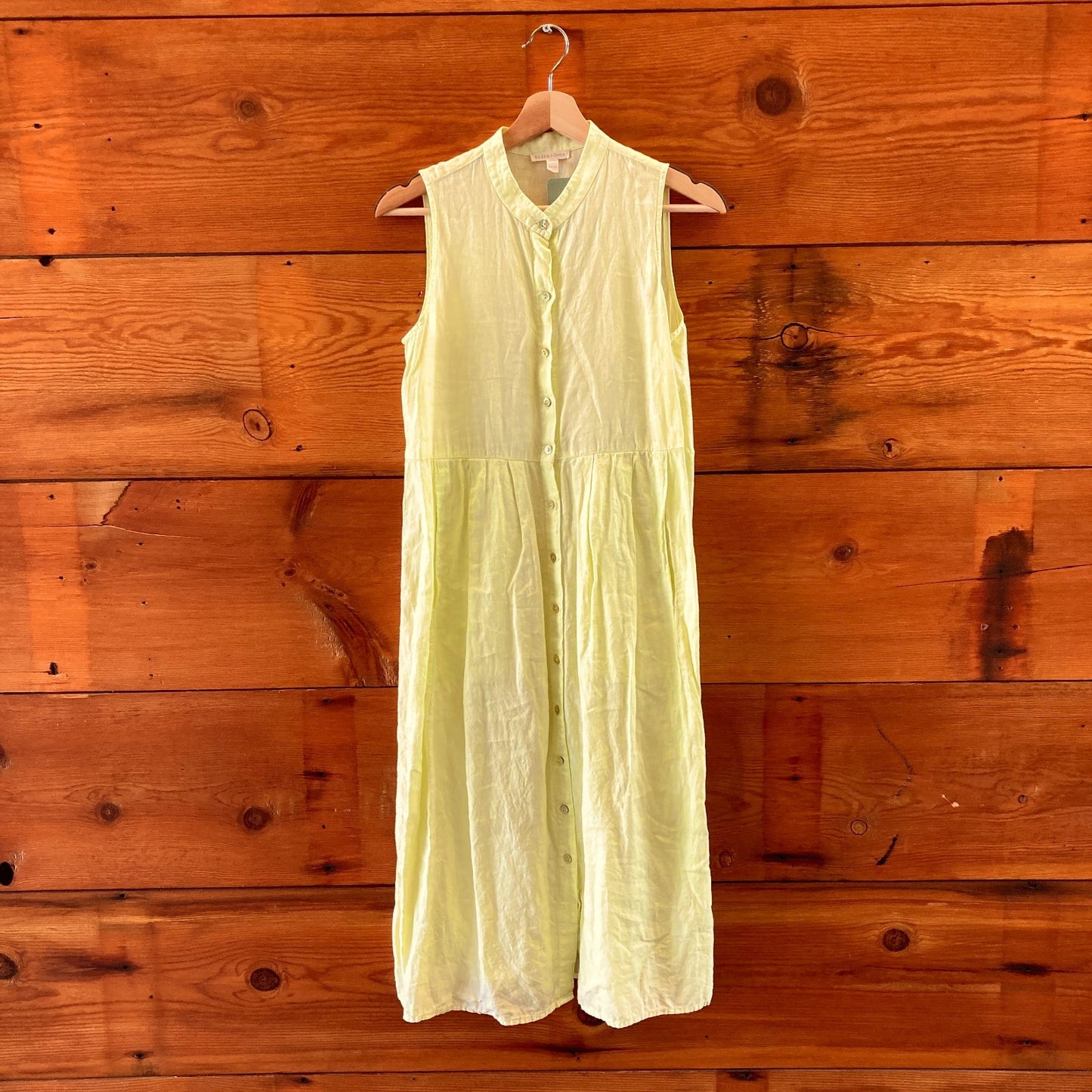 Eileen Fisher Light Yellow Linen Button Up Sleeveless Dress - Size XXS - 0320HJ
