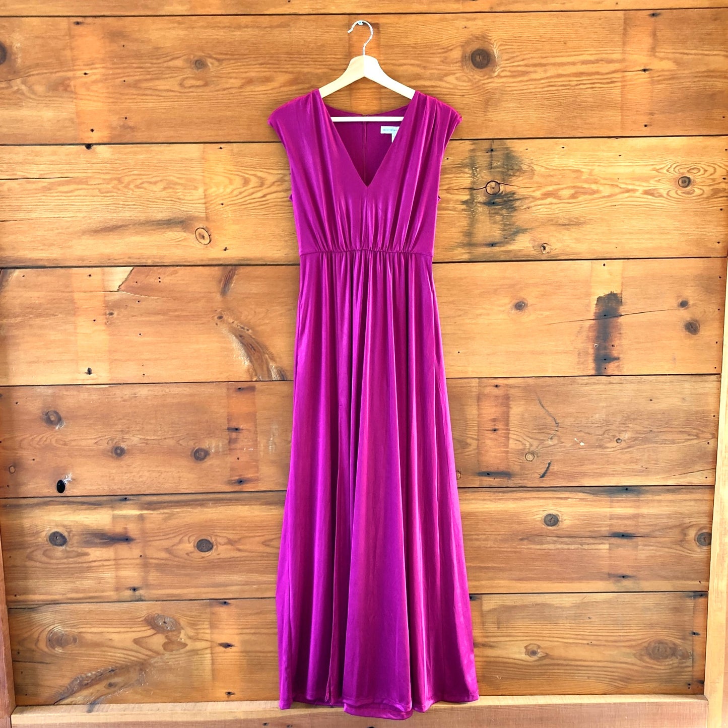 S - Dress the Population $268 Fuchsia V Neck Krista Maxi Dress NEW 0826CB