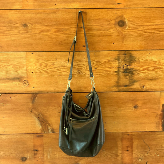 Gianni Chiarini Dark Brown Soft Leather Top Zip Hobo Purse Bag - 0209SB