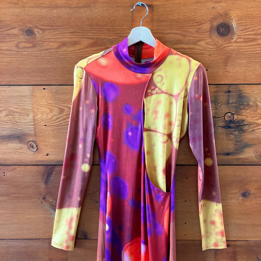 Tyler McGillivary Warm Tones Silky Cut Out Midi Dress - Size S - NEW 1201CC