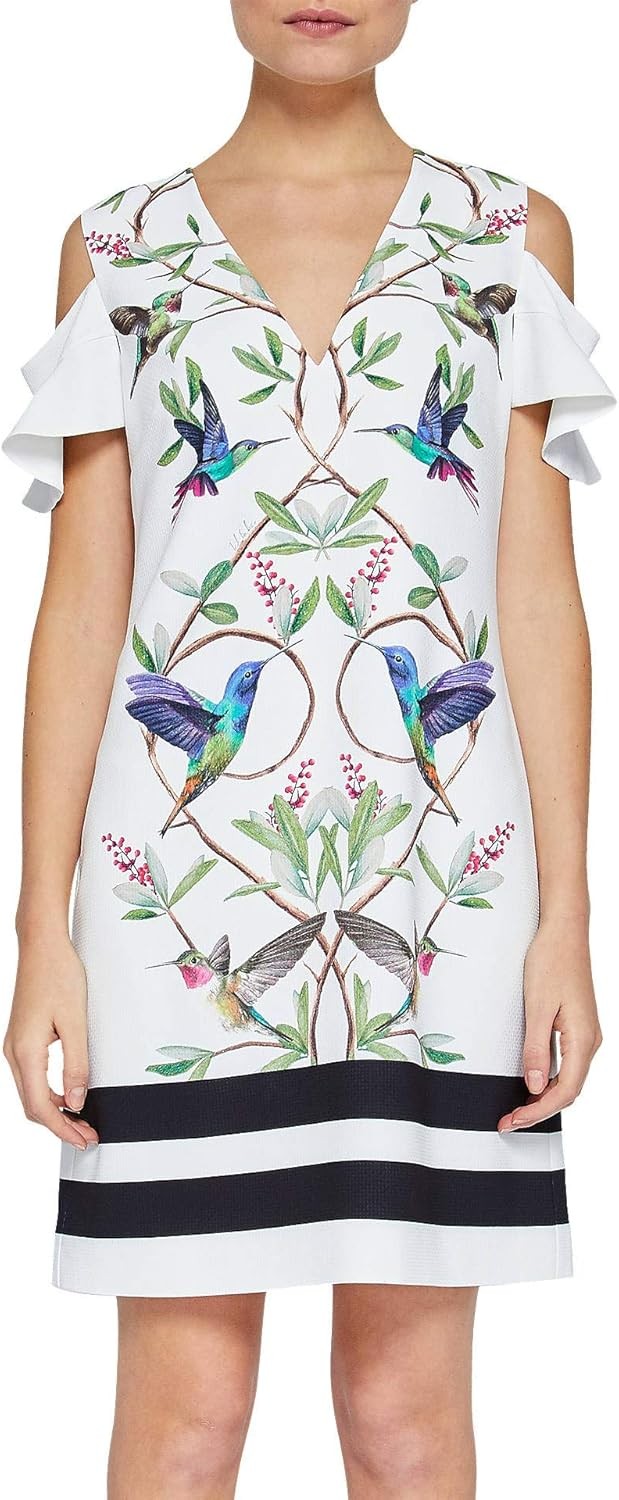 Ted Baker White Hummingbird Open Shoulder Emestin Dress - Size 2 - 0108SR
