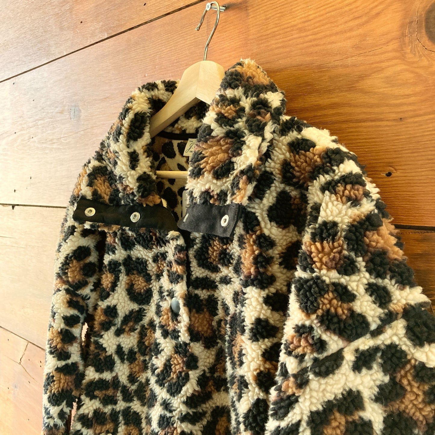J Crew Leopard Print Snap-collar Sherpa Fleece Jacket - Size M - 0706AV