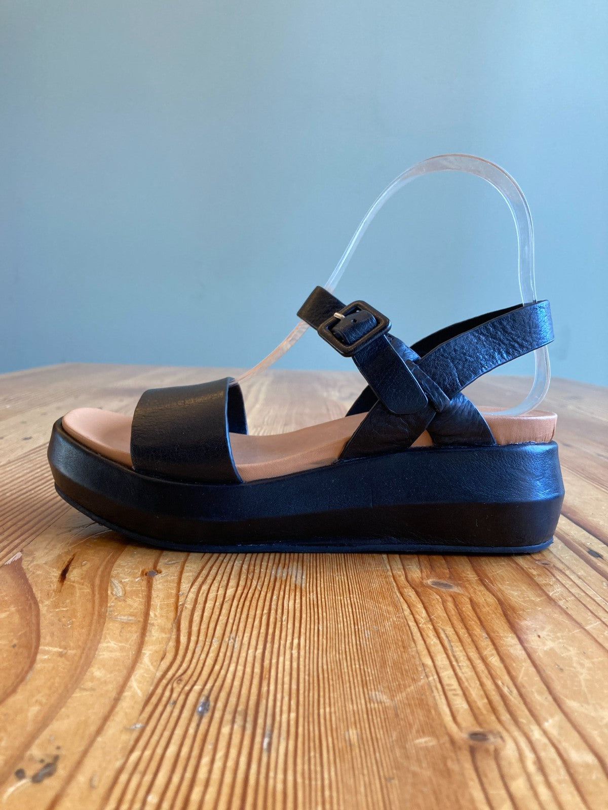 Kork-Ease Black Hallie Leather Platform Strappy Sandals - Size 6 - 0312IG