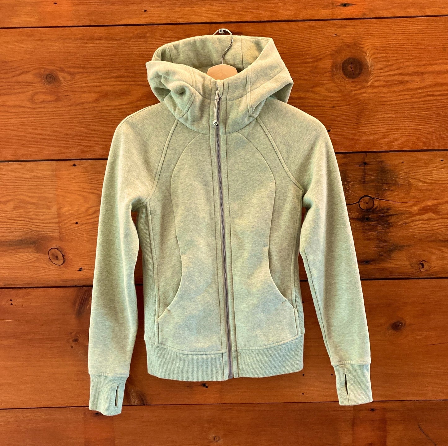 Lululemon Heather Green Soft Zip Front Scuba Hoodie Sweatshirt - Size 0 - 0703SC