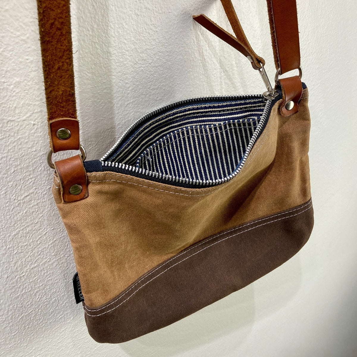 Shift + Wheeler Brown Waxed Canvas & Leather Crossbody Bag - 1103ES