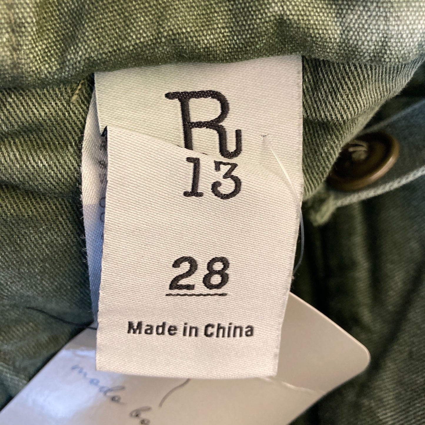R13 Olive Green Wide Leg Cotton Cargo Pants - Size 28 - 0204MP