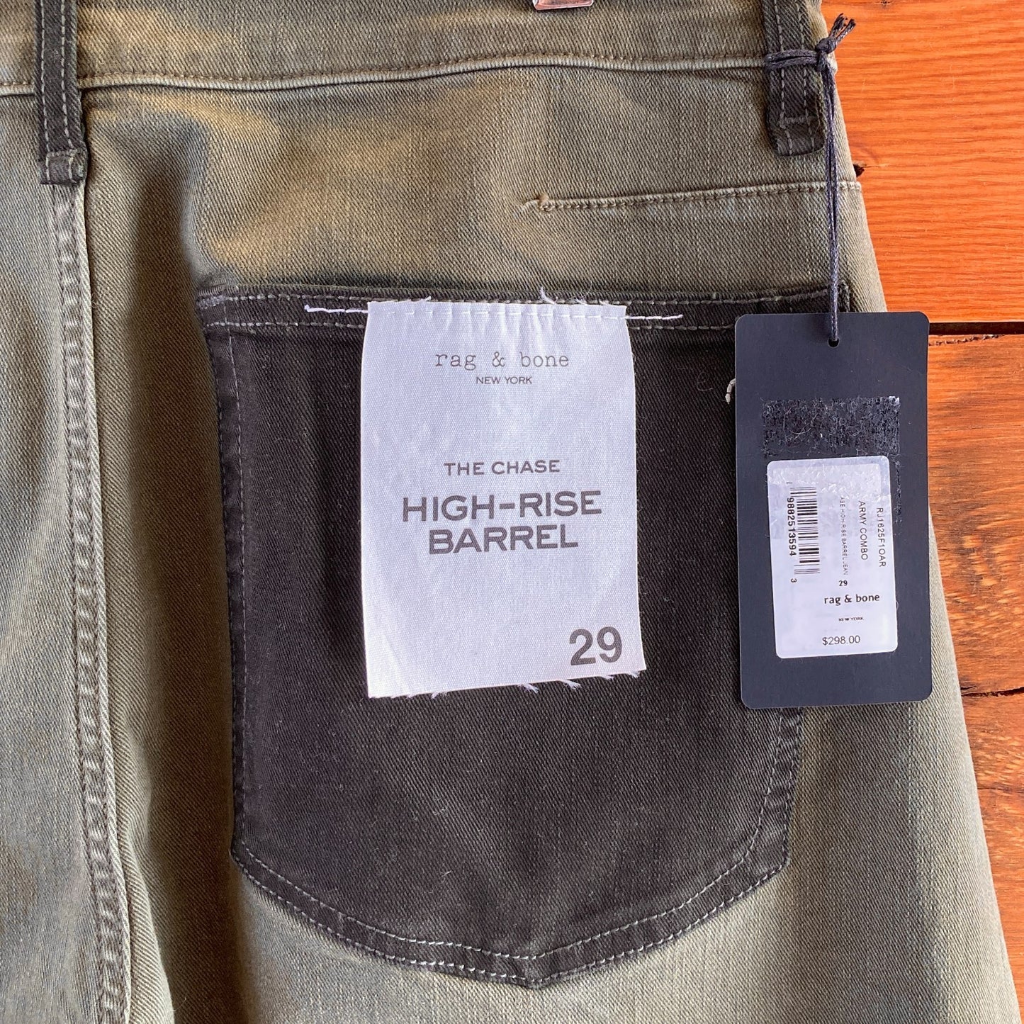 29 - Rag & Bone $298 Green & Black Chase High Rise Barrel Leg Pants NEW 0716MD