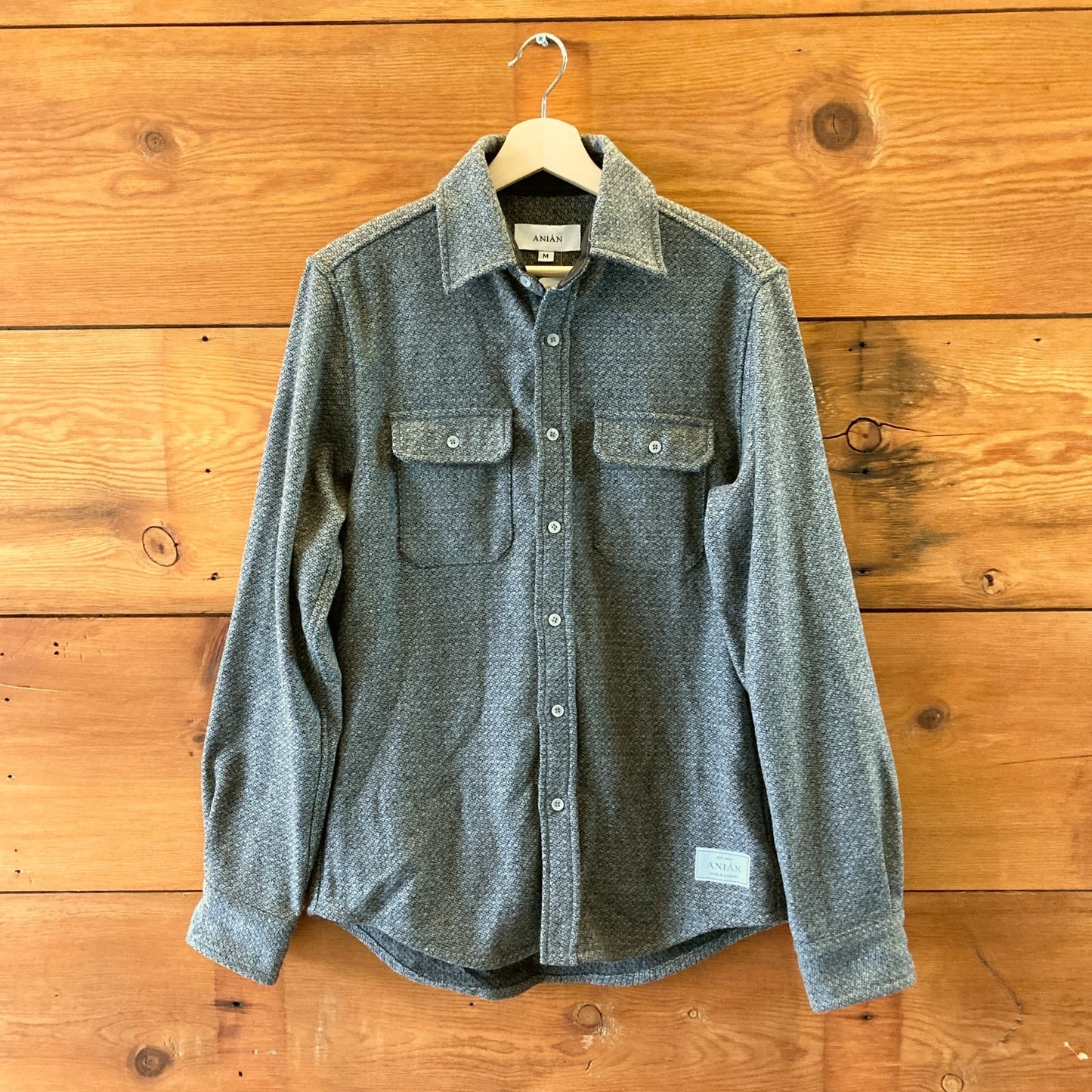 Anian Gray Jericho Wool Button Front Shirt Jacket - Mens Size M - 0312IG