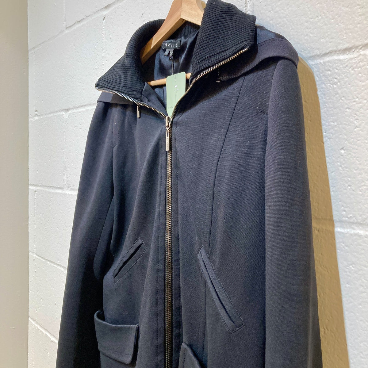 Theory Black Paxton Zip Front Detachable Hood Lined Jacket - Size L - 0607IL