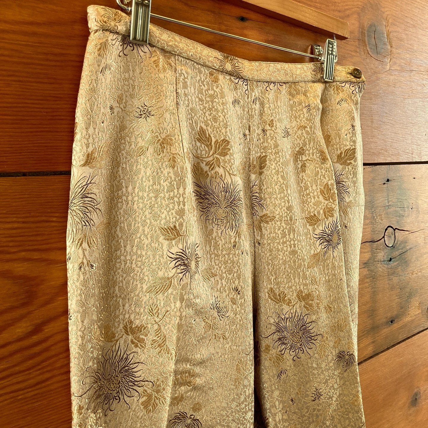Dosa Tan Gold Brocade Patterned Side Zip Slim Fit Pants - Size 3 / L - 0416JW