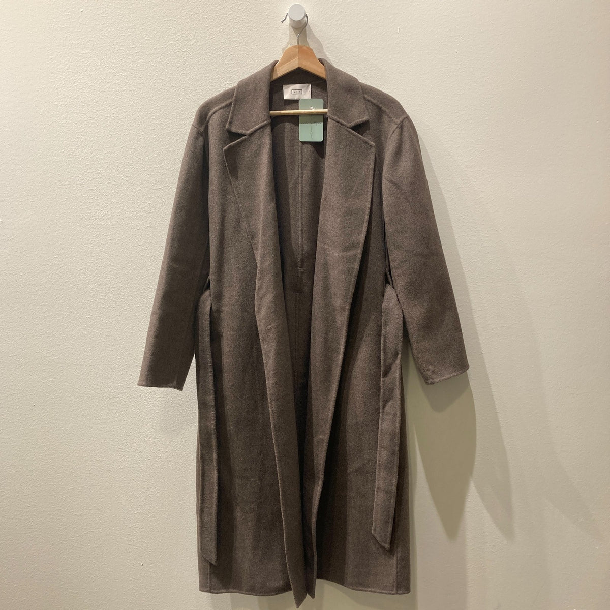 AYR Shitake Brown Recycled Wool Tie Waist Long Trench Coat - Size S - 1125KG
