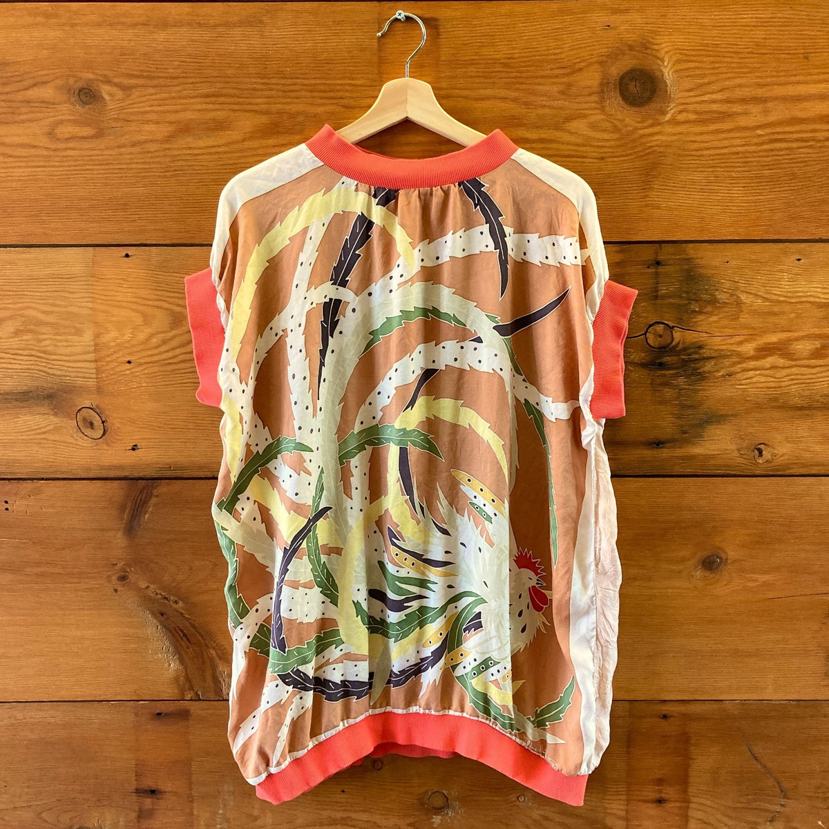 Tata Christiane Short Sleeve Rooter Feather Print Tunic Dress - Size S - 0813CG