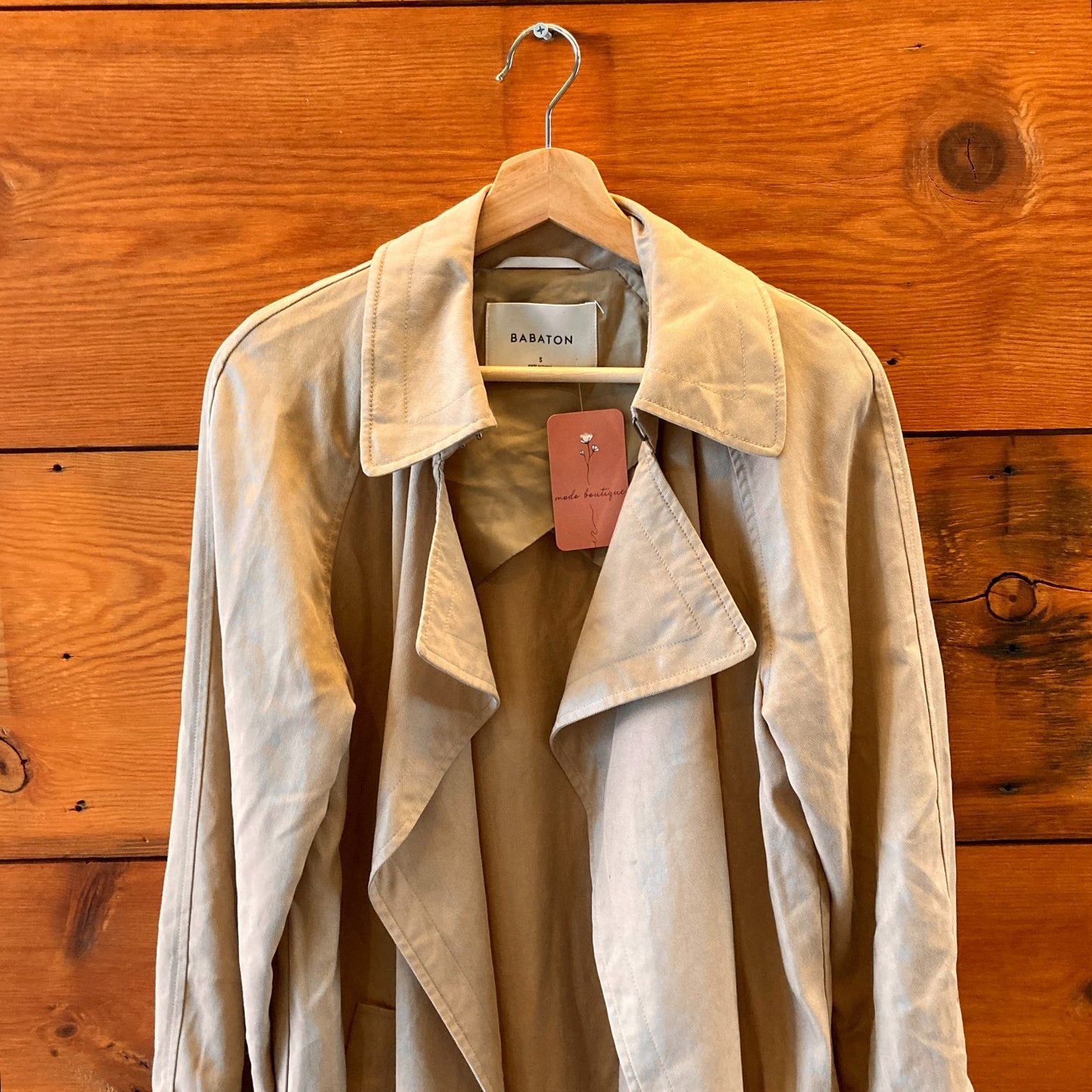 S - Babaton $248 Khaki Open Front Lawson Trench Coat Aritzia Jacket 0123MP