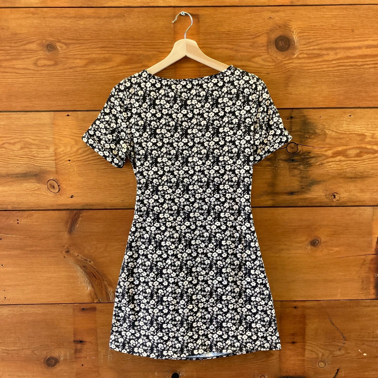 Sezane Black Cream Floral Print Hip Tie Pippa Mini Dress - Size XS - 0313SH