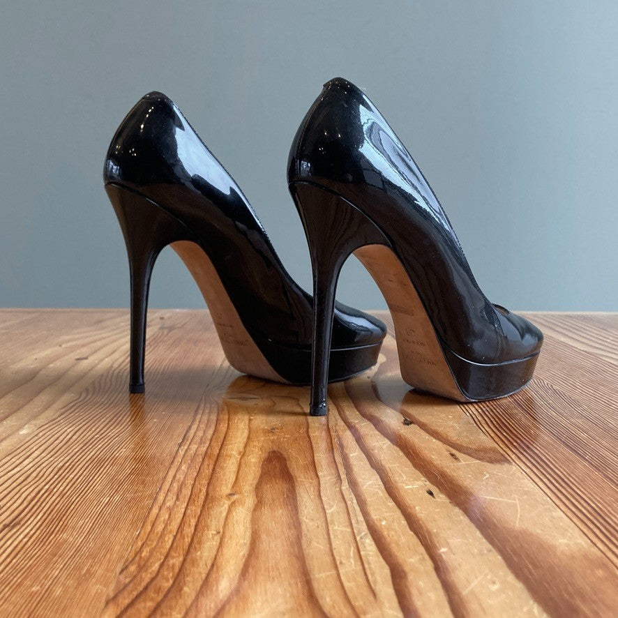 Jimmy Choo Black Patent Leather Alex Stiletto Heels Shoes - size 38 / 8 - 0316DC