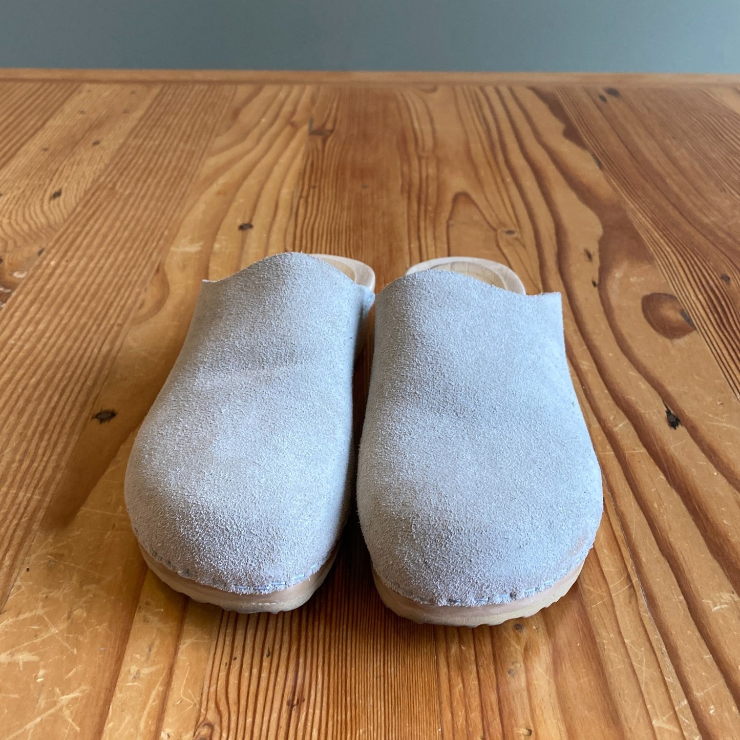 36 / 6 - No 6 Store Light Gray Suede Leather Platform Wooden Heel Clogs 0312IG