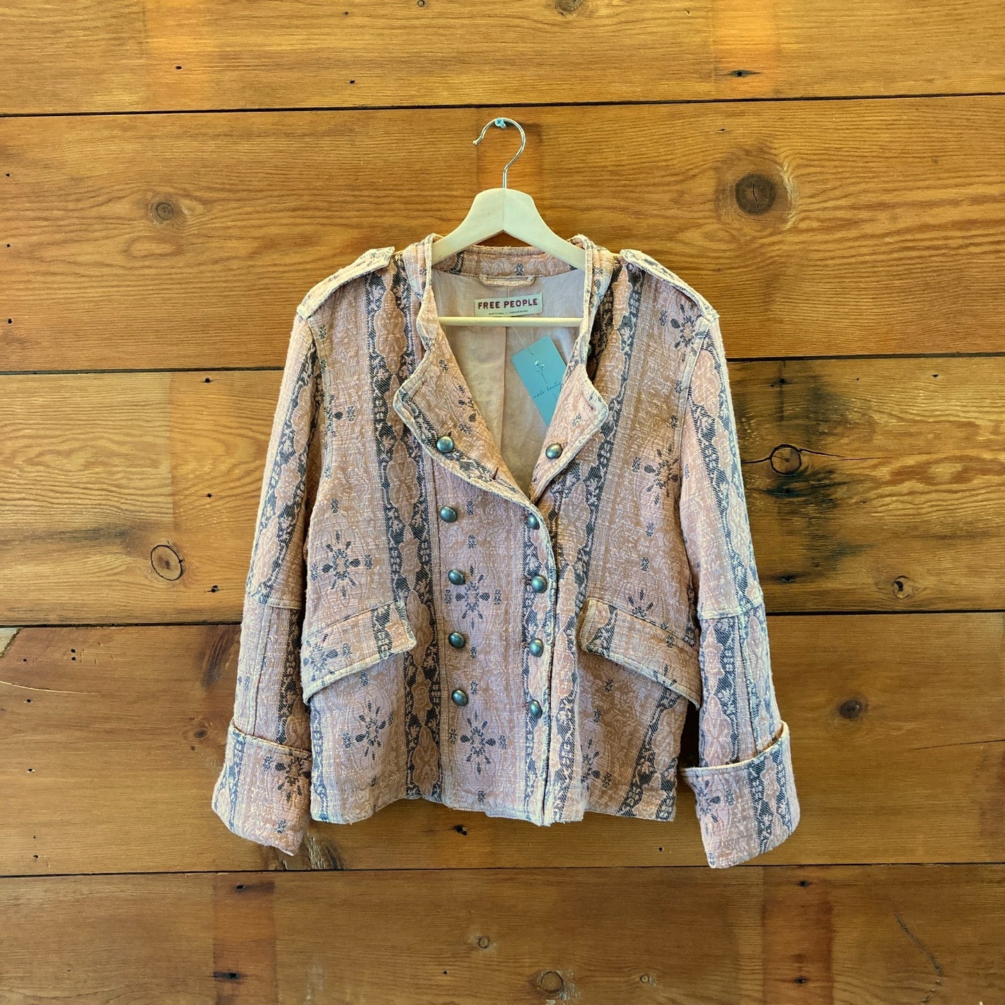 Free People Pink Jacquard Lotty Ornate Button Closure Jacket - Size M - 1107KK
