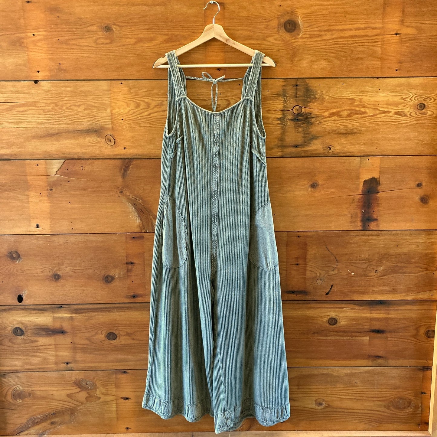 FP One Free People Green Waffle Knit Wide Leg Callie Jumpsuit - Size M - 0425SV
