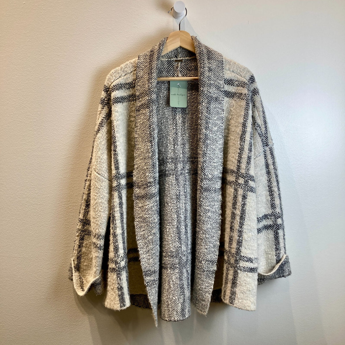 Free People White Black Windowpane Plaid Sweater Jacket - Size XS / S - 0812AL