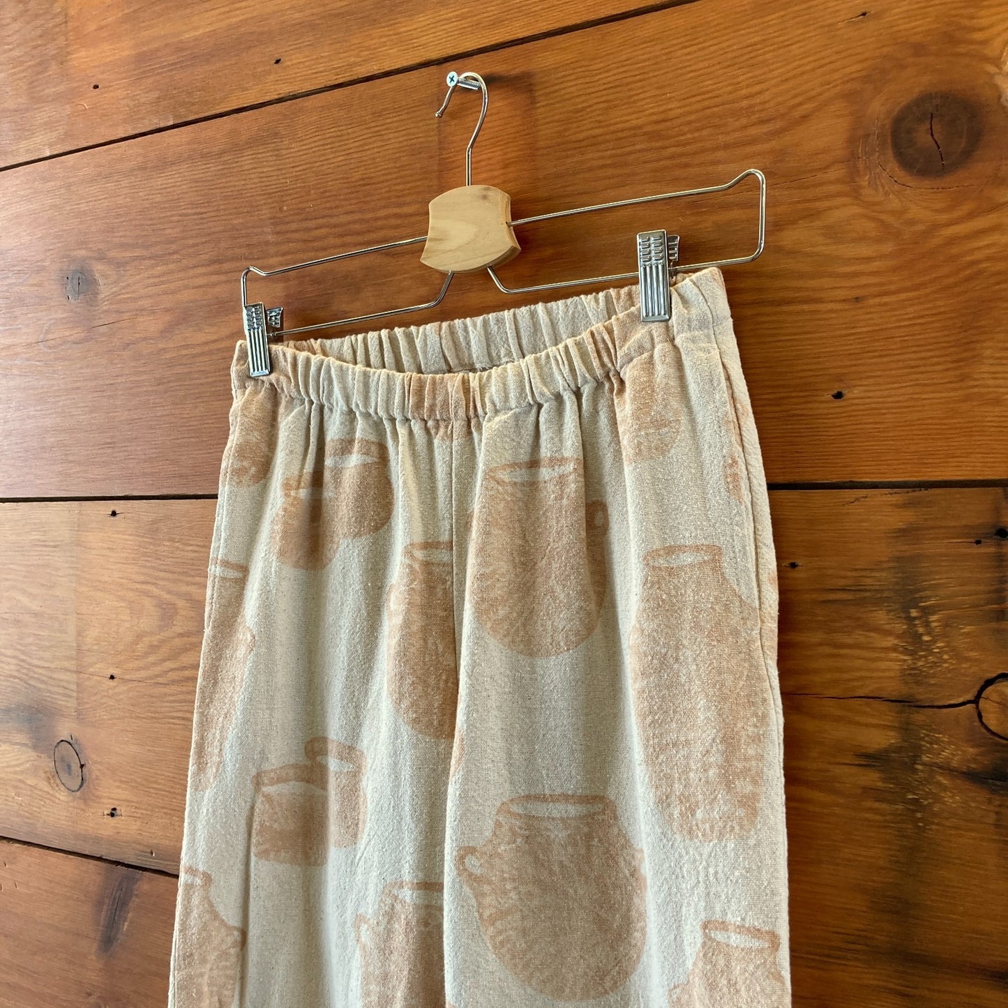 Po-Em Tan Vase Block Print Deck Pull-On Elastic Waist Pants - Size S - 0517DS