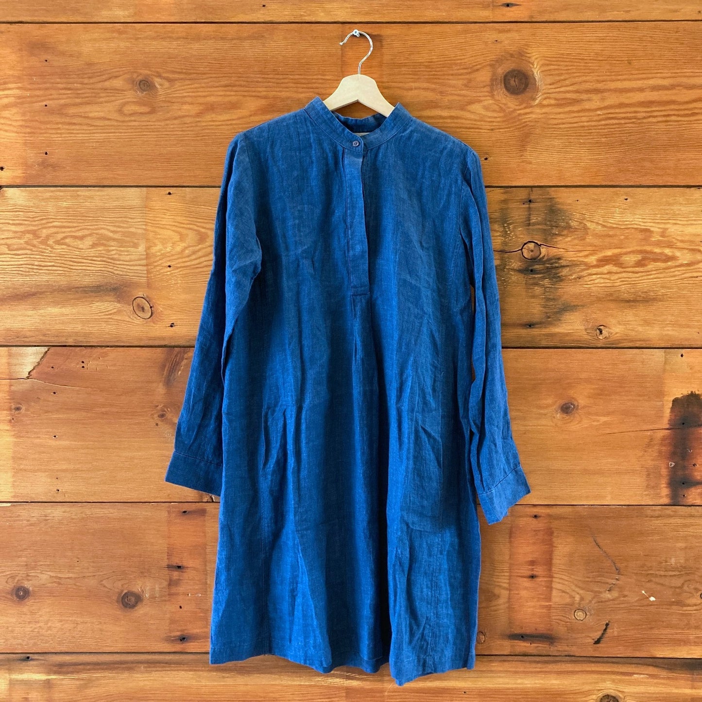 Eileen Fisher NEW Blue Organic Linen Long Sleeve Shift Dress - Size XS - 1125KG