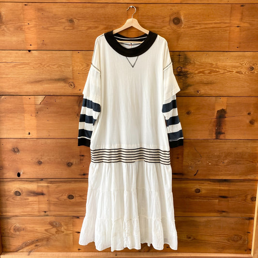 Free People NEW White Long Sleeve Stripe Accent Maxi Dress - Size S - 0425SV