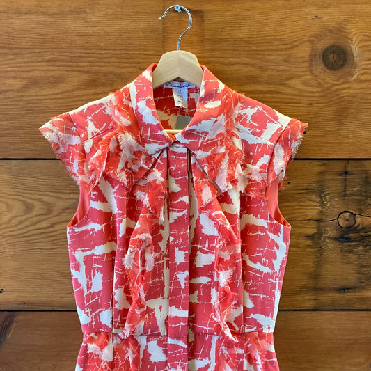 Oscar De La Renta Vintage Pink & White Printed Silk Dress - Size 6 - 1029SB