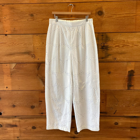 Corey Lynn Calter White Embroidered Eyelet Lined Summer Pants - Size L - 0924GC