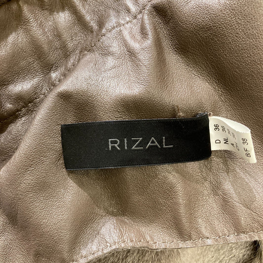 RIZAL Brown Shearling Fur Trim Collar Long Coat - Size S - 1017SC