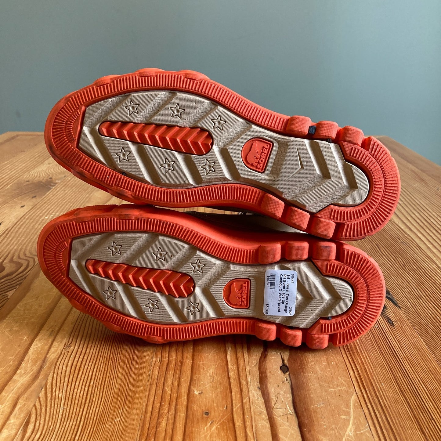 9.5 - Sorel Tan Orange Platform Lace Up Caribou X Waterproof Combat Boots 0114KE