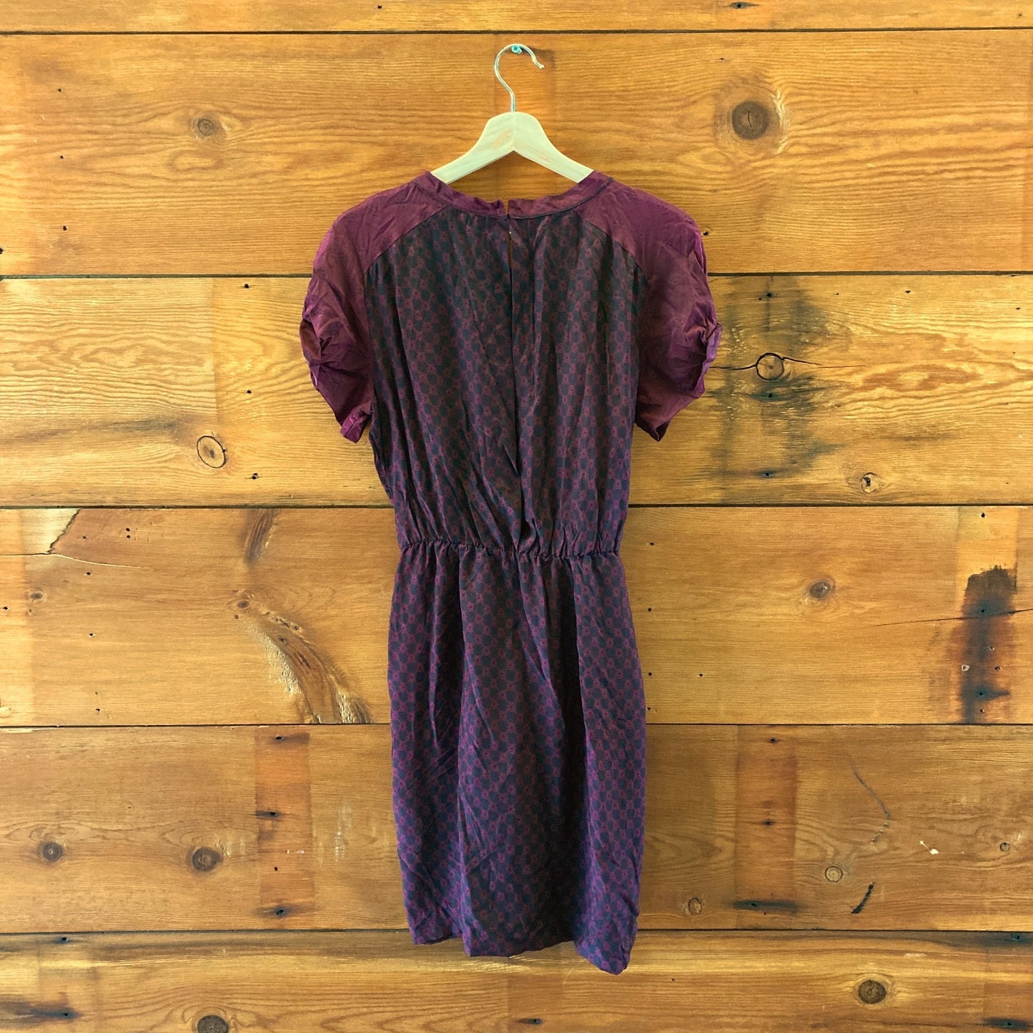 Isabel Marant Burgundy Black Printed Silk Gathered Dress - Size 40 / M - 1107TZ