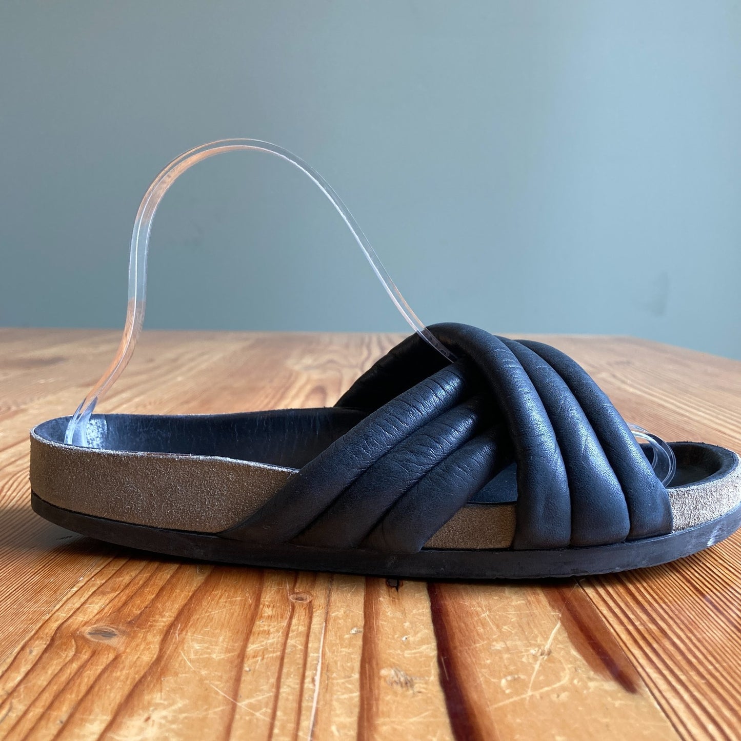 Isabel Marant Black Puffed Leather Sandals Slides Shoes - Size 38 / 8 - 0316CK