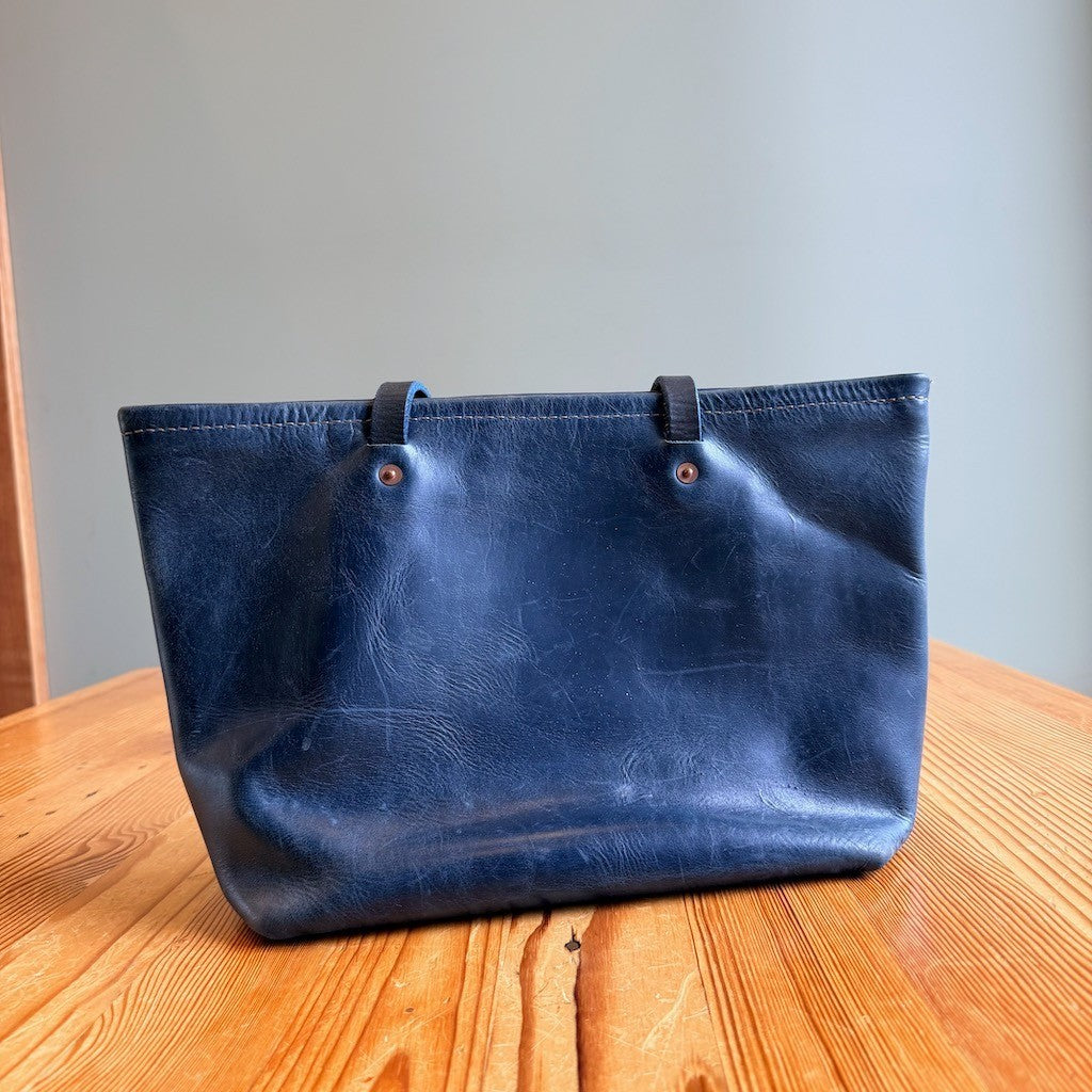 OROX Leather Co. Dark Blue Merces Handmade Classic Tote Bag - 0628AC
