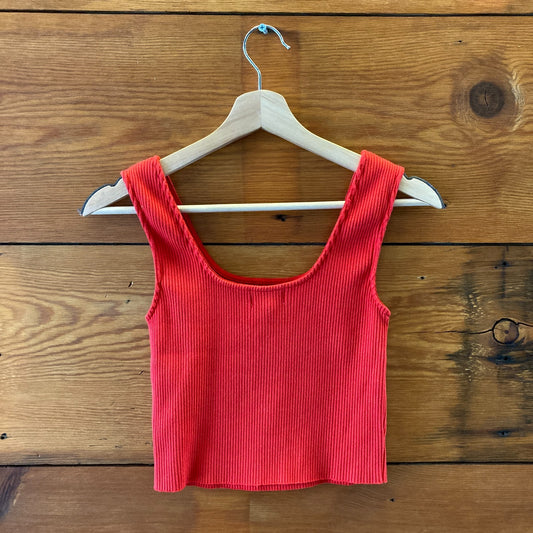 XS - Waltz Red Ribbed Knit NEW $120 Stretch Scoop Neck Tank Top 0312IG
