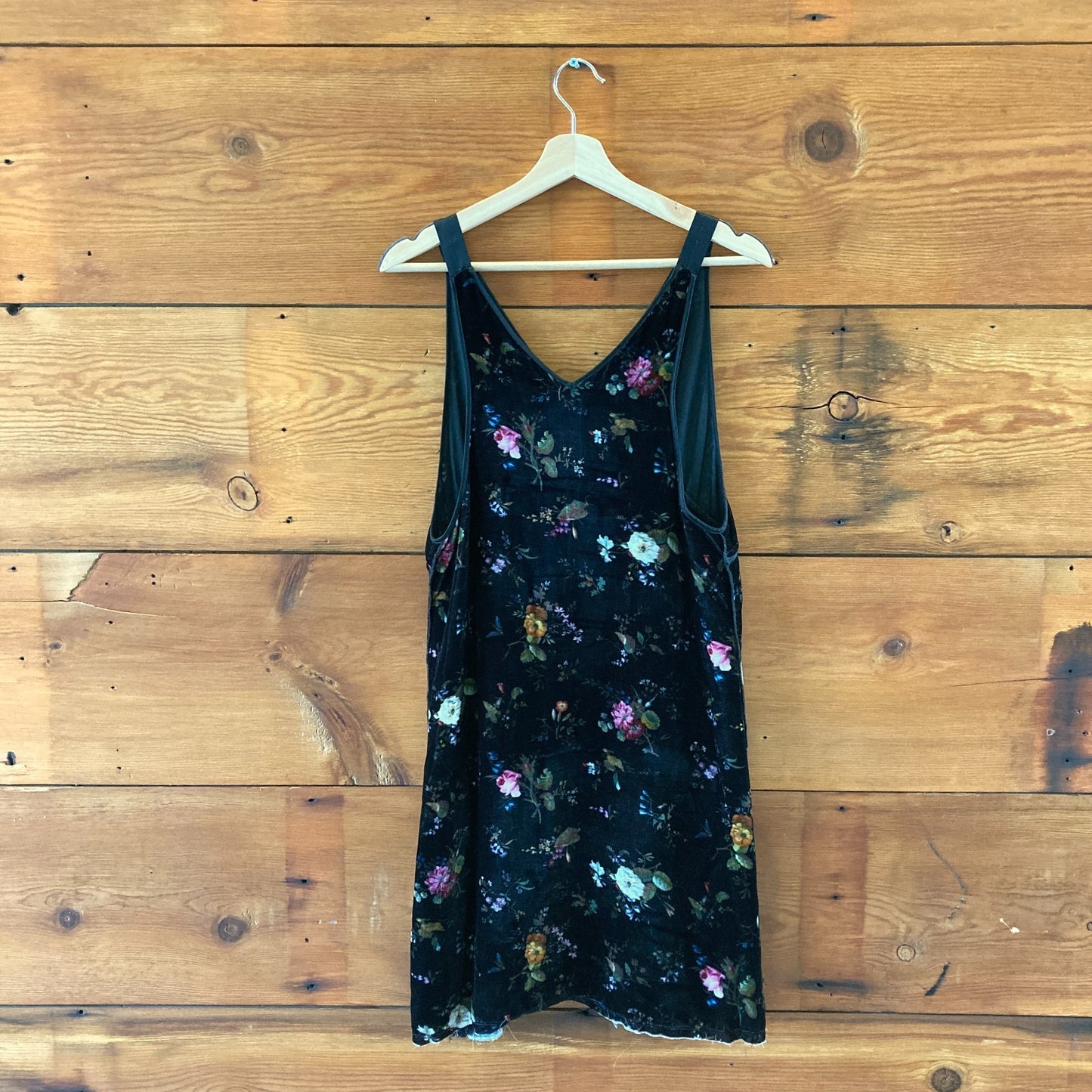 R13 Black Floral Print Velvet V-Neck Mini Slip Strap Dress - Size M - 1011SC