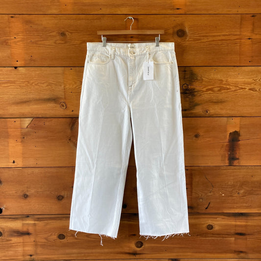 Frame $278 White Wide Leg Frayed Hem Le Jane Crop Jeans - Size 32 - NEW - 0417DL