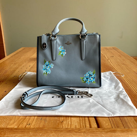 Coach $198 Light Blue Floral Printed Mini Crosby Tote Carryall Bag - 0731LR