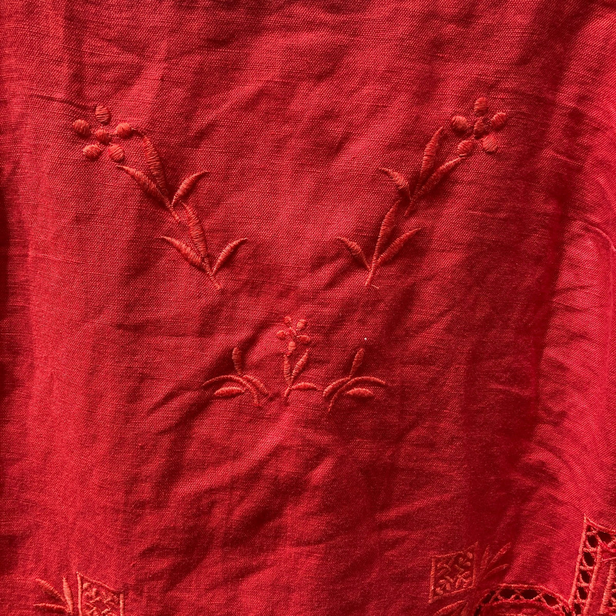 Sezane Red Linen Embroidered Square Neck Victoire Dress - Size XS - 0312IG