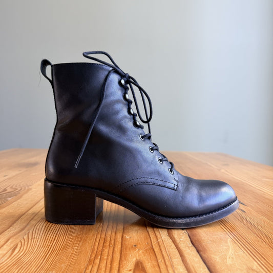 Madewell Black Leather Heeled Patti Combat Ankle Boots - Size 8.5 - 0821SM