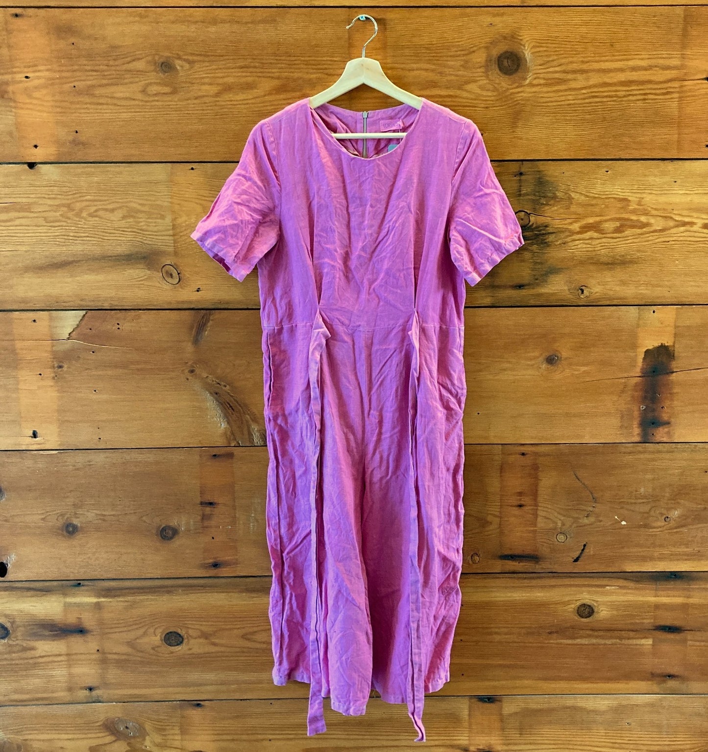 Voriagh Pink LInen Tie Front Short Sleeve Jumpsuit - Size M / L - 0617RF
