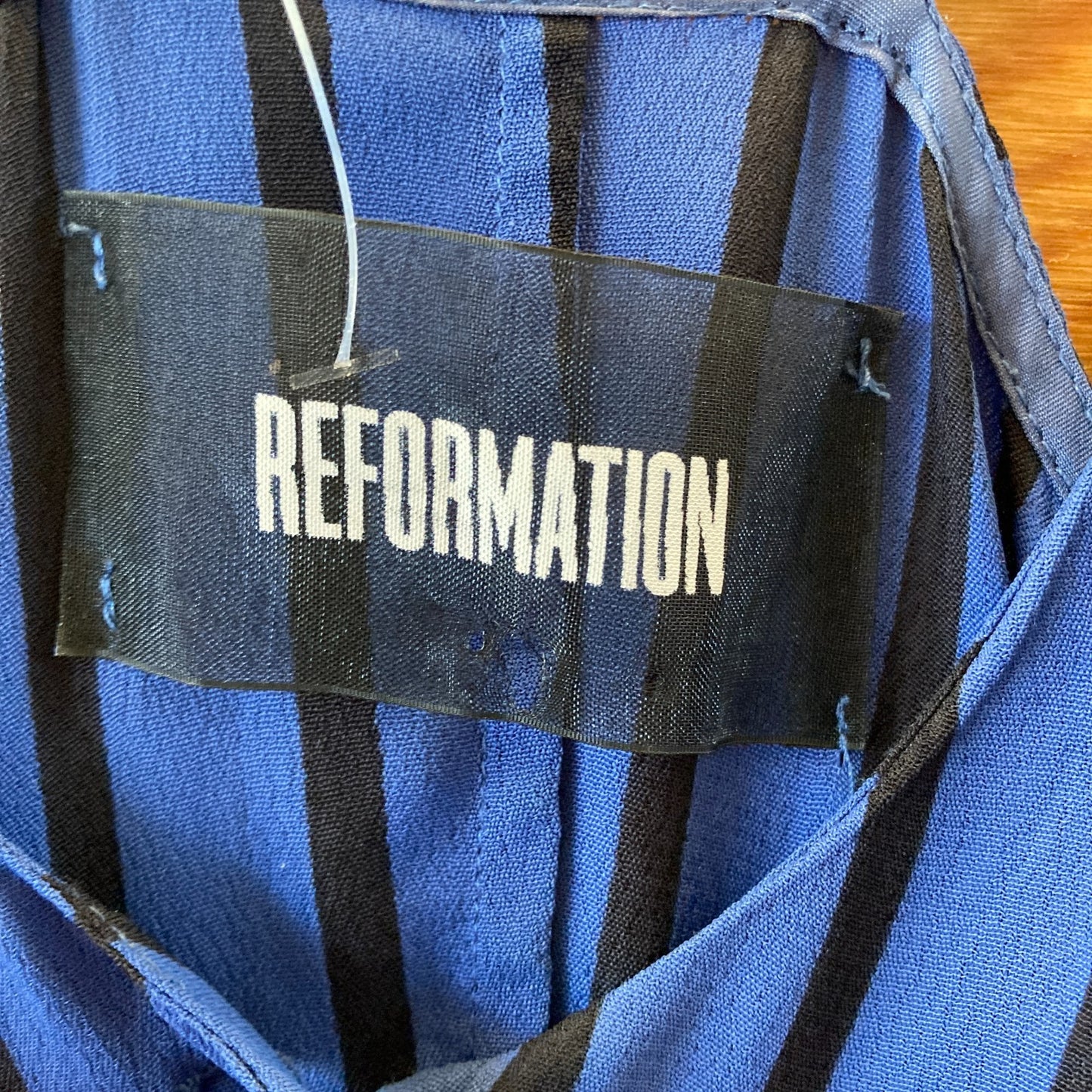 Reformation Blue & Black Striped Handkerchief Hem Midi Dress - Size 6 - 0607MK