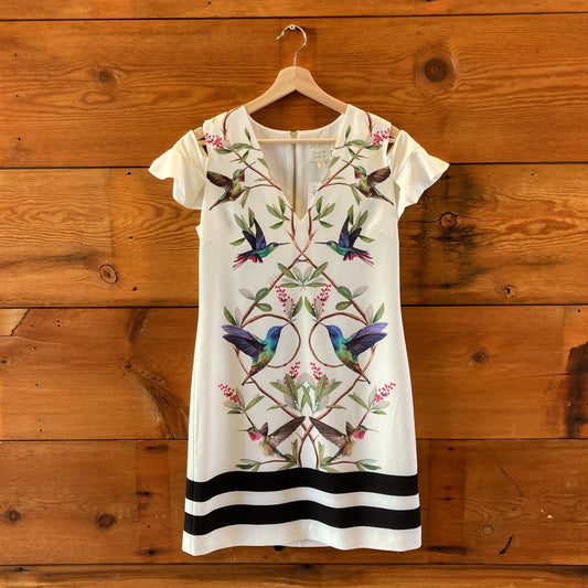 Ted Baker White Hummingbird Open Shoulder Emestin Dress - Size 2 - 0108SR