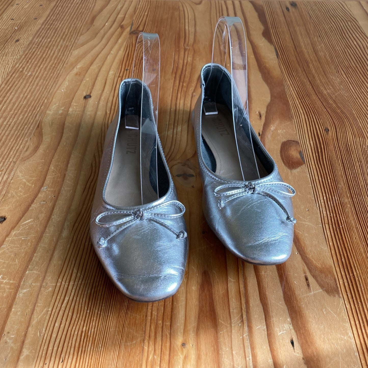 7 - Schutz Silver Leather Metallic Arissa Square Toe Flats Ballet Shoes 1130MM