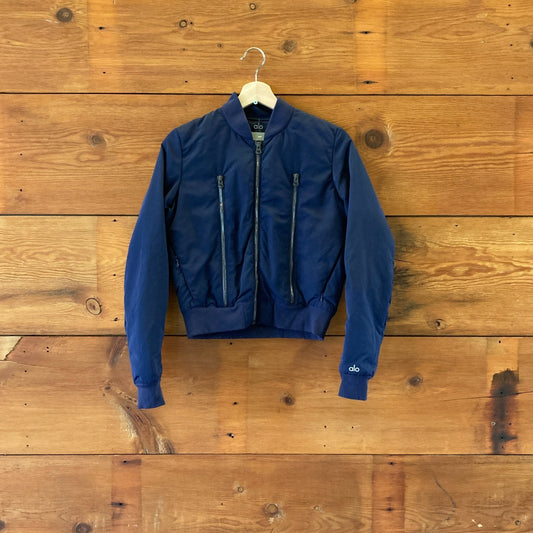 XS - ALO Yoga Navy Blue Off Duty Goose Down Bomber Cropped Jacket 0304AS