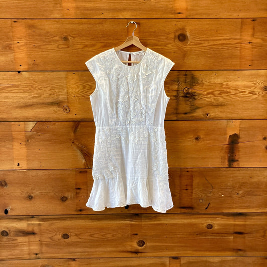 Veronica Beard White Embroidered Sleeveless Kerison Dress - Size 10 - 0617RF