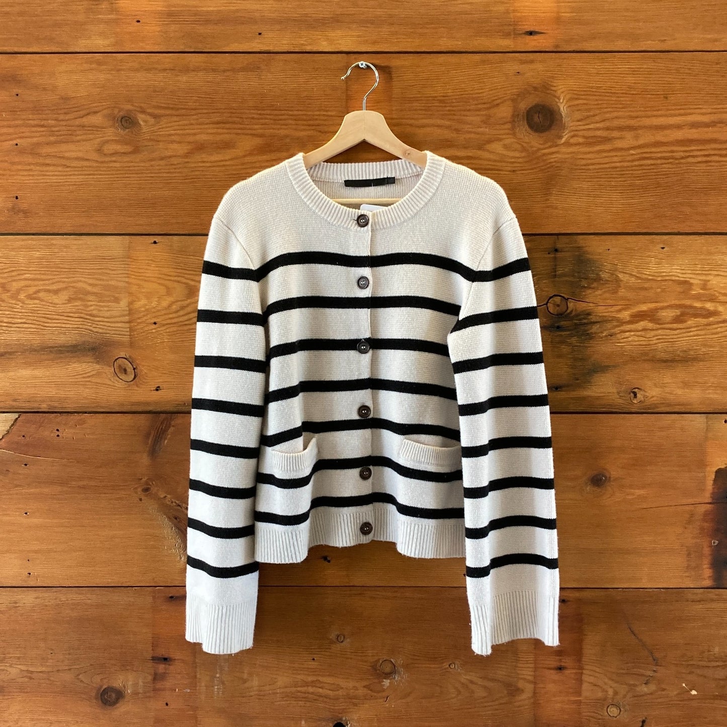 Jenni Kayne $525 Ivory & Black Stripe Cooper Cardigan Sweater - Size XL - 0924GC