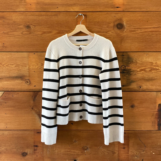 Jenni Kayne $525 Ivory & Black Stripe Cooper Cardigan Sweater - Size XL - 0924GC