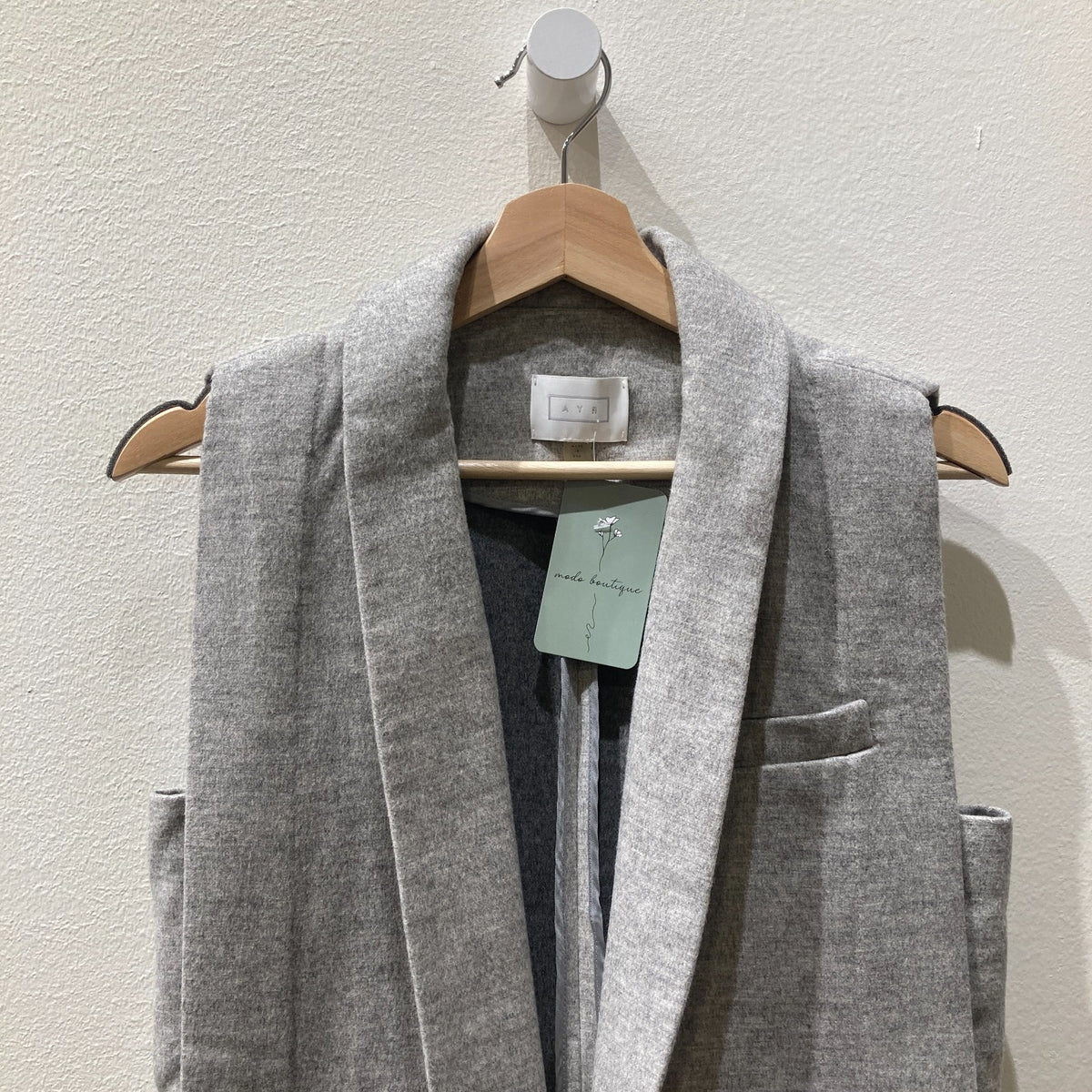 AYR Gray 100% Wool Sleeveless Open Front Long Vest - Size S - 1125KG
