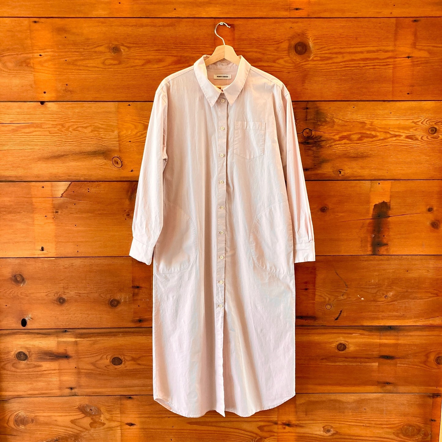 Henrik Vibskov Pale Pink Cotton Button Up Midi Shirt Dress - Size M - 0610HG