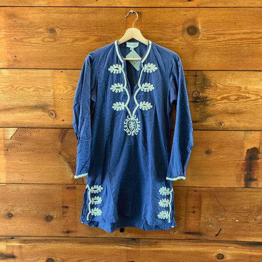 Nili Lotan Blue Embroidered Long Sleeve Cotton Tunic Dress - Size S - 0712JW